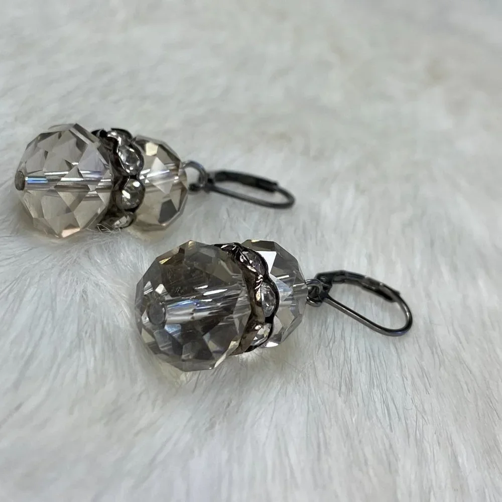 Faceted Glass Bead & Rhinestone Dangle & Drop Earrings